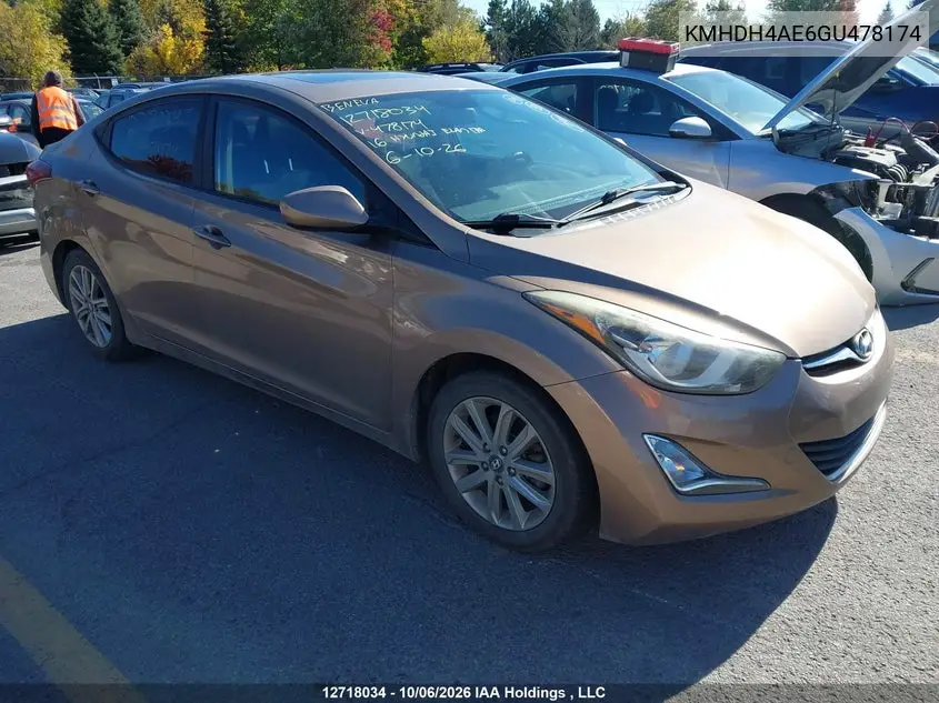 HYUNDAI ELANTRA 2016, VIN KMHDH4AE6GU478174