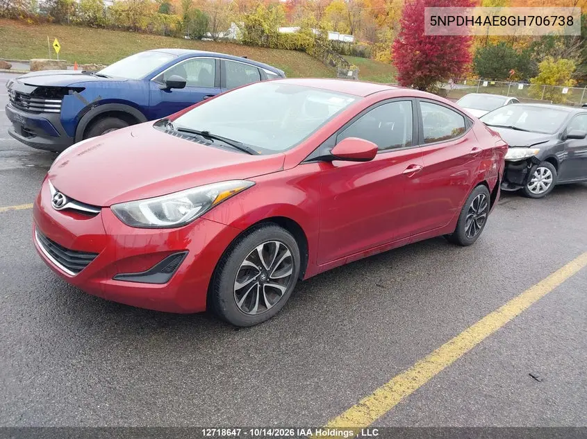 2016 HYUNDAI ELANTRA VIN 5NPDH4AE8GH706738 — фото 2