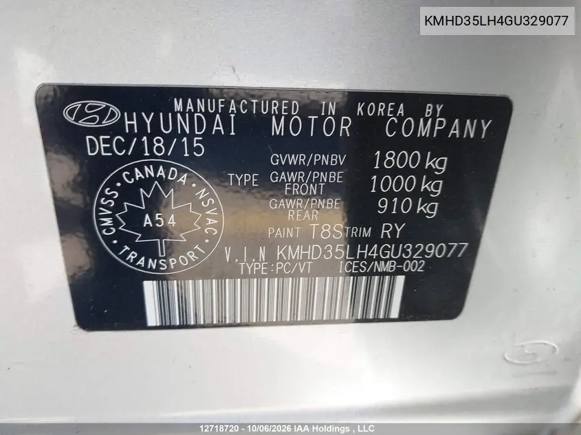 2016 HYUNDAI ELANTRA VIN KMHD35LH4GU329077 — фото 9