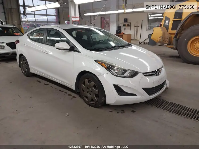 HYUNDAI ELANTRA 2016, VIN 5NPDH4AE9GH775650