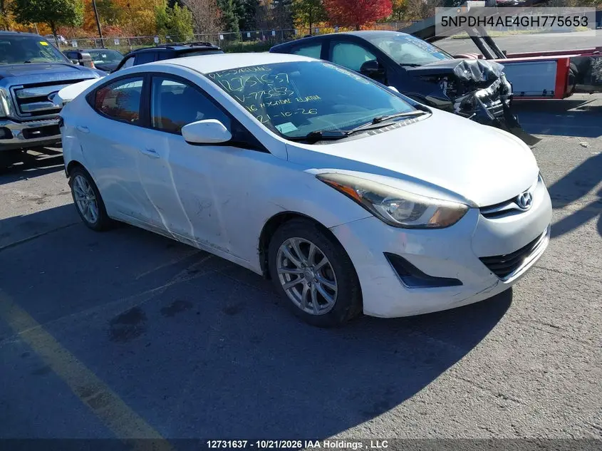 HYUNDAI ELANTRA 2016, VIN 5NPDH4AE4GH775653