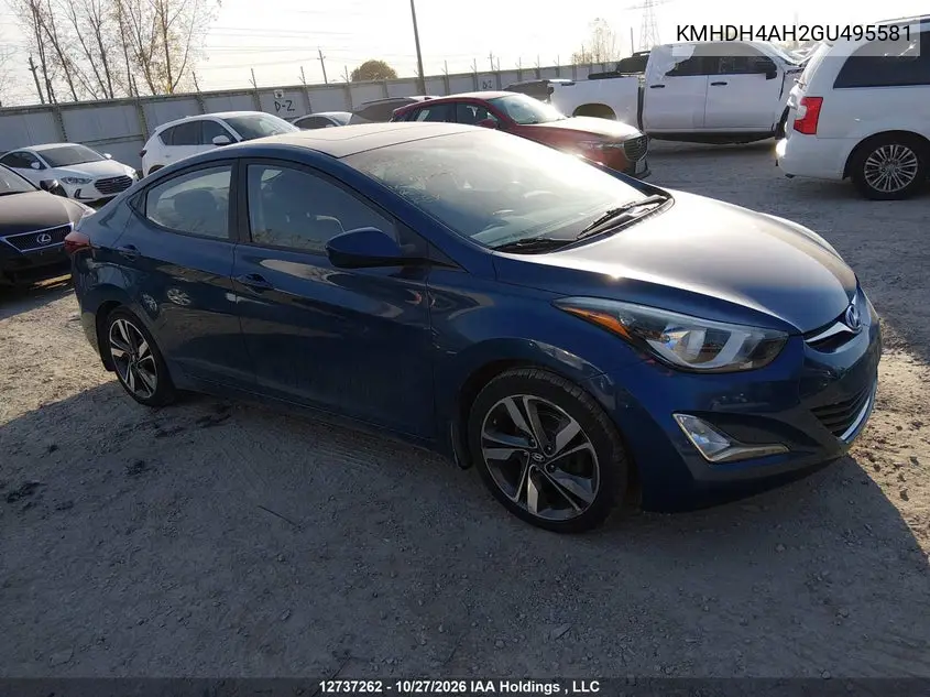 HYUNDAI ELANTRA 2016, VIN KMHDH4AH2GU495581