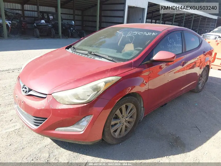 2016 HYUNDAI ELANTRA VIN KMHDH4AEXGU503240 — фото 2