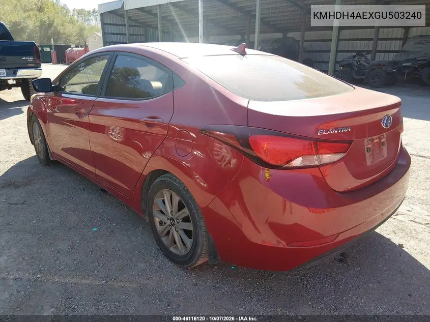 2016 HYUNDAI ELANTRA VIN KMHDH4AEXGU503240 — фото 3