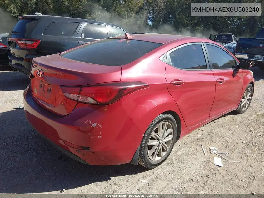 2016 HYUNDAI ELANTRA VIN KMHDH4AEXGU503240 — фото 4