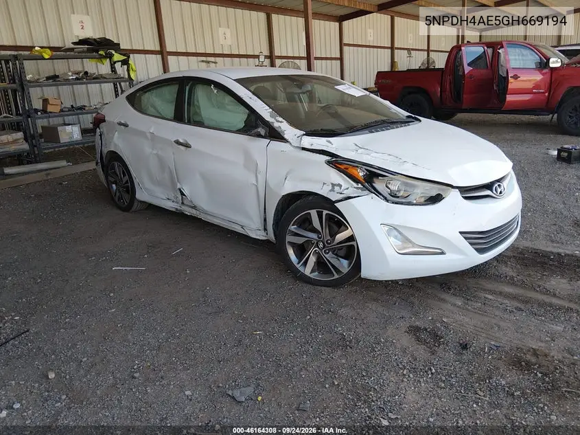 HYUNDAI ELANTRA 2016, VIN 5NPDH4AE5GH669194