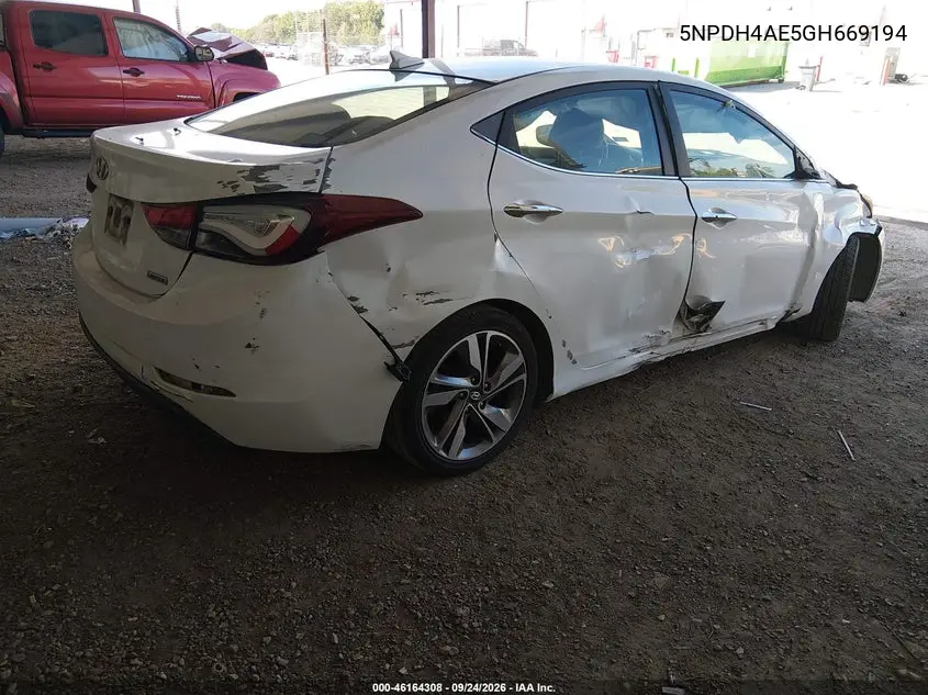 2016 HYUNDAI ELANTRA VIN 5NPDH4AE5GH669194 — фото 4
