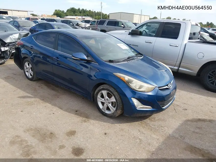 HYUNDAI ELANTRA 2016, VIN KMHDH4AE0GU564550