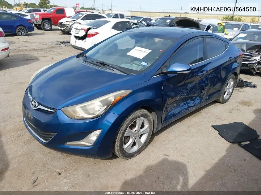 2016 HYUNDAI ELANTRA VIN KMHDH4AE0GU564550 — фото 2