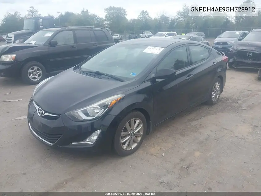2016 HYUNDAI ELANTRA VIN 5NPDH4AE9GH728912 — фото 2