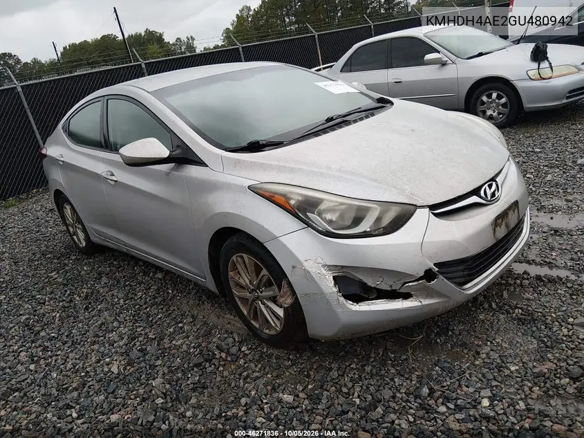 HYUNDAI ELANTRA 2016, VIN KMHDH4AE2GU480942