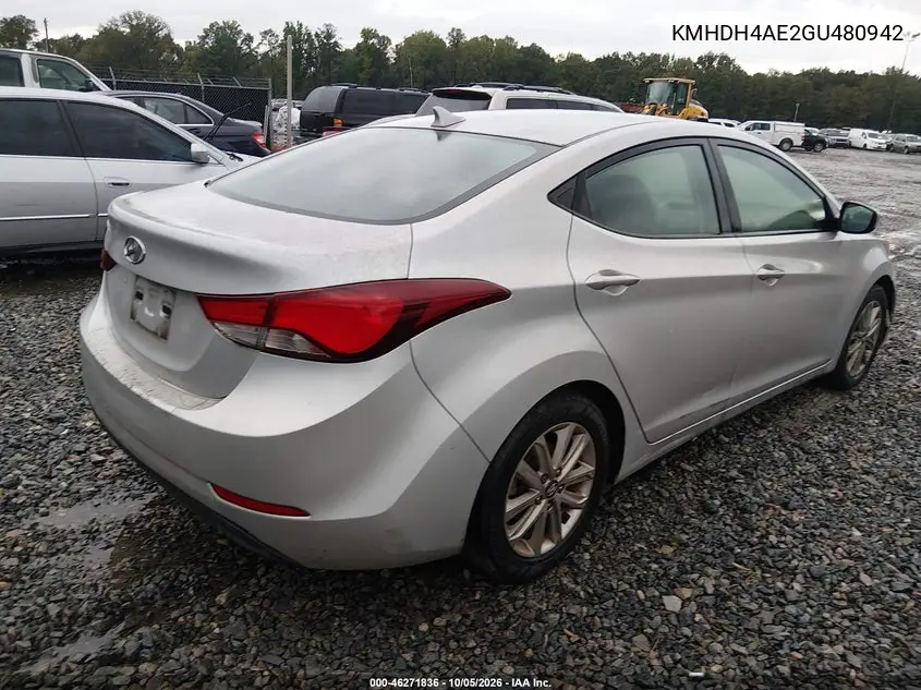 2016 HYUNDAI ELANTRA VIN KMHDH4AE2GU480942 — фото 4