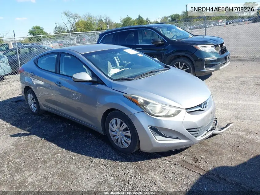 HYUNDAI ELANTRA 2016, VIN 5NPDH4AE6GH708276
