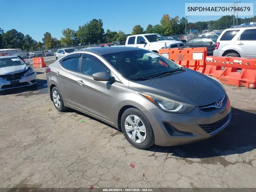 HYUNDAI ELANTRA 2016, VIN 5NPDH4AE7GH794679