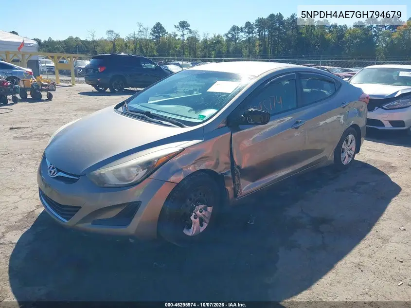 2016 HYUNDAI ELANTRA VIN 5NPDH4AE7GH794679 — фото 2