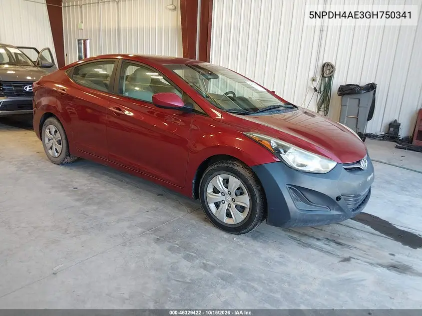 HYUNDAI ELANTRA 2016, VIN 5NPDH4AE3GH750341