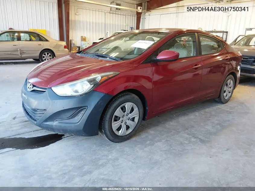 2016 HYUNDAI ELANTRA VIN 5NPDH4AE3GH750341 — фото 2