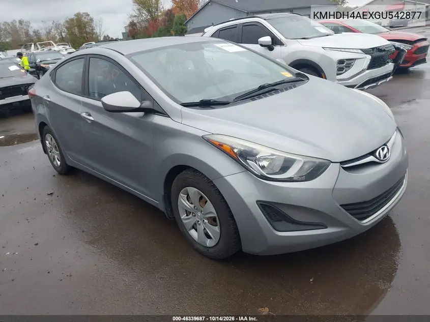 HYUNDAI ELANTRA 2016, VIN KMHDH4AEXGU542877