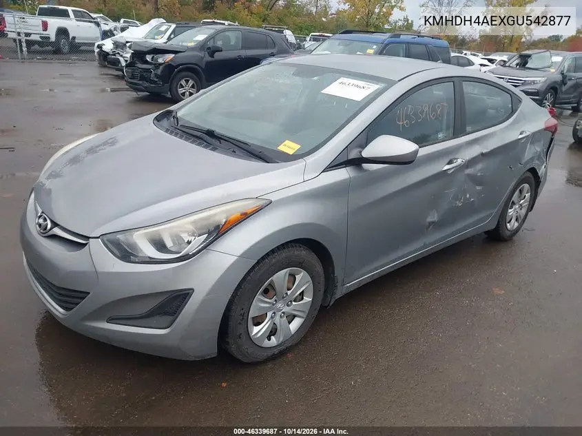 2016 HYUNDAI ELANTRA VIN KMHDH4AEXGU542877 — фото 2