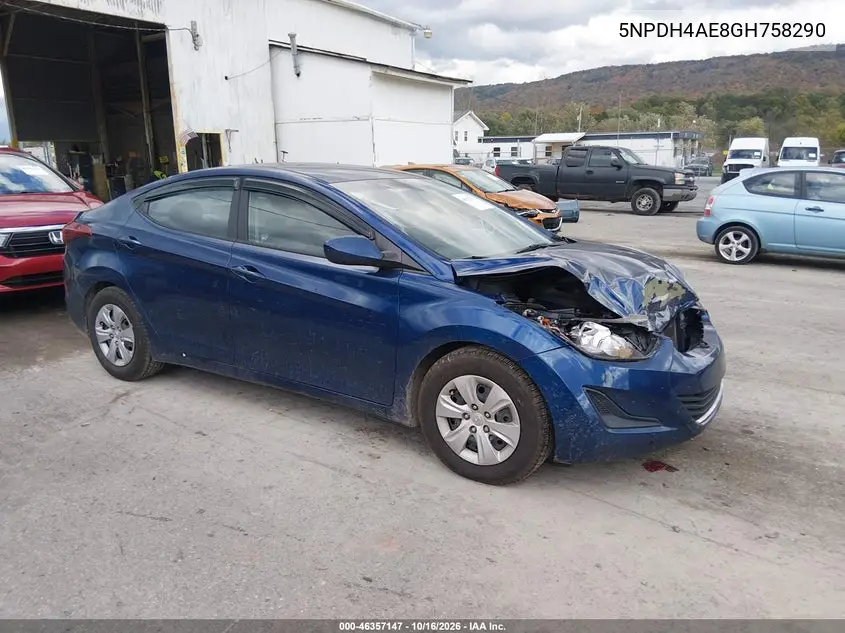 HYUNDAI ELANTRA 2016, VIN 5NPDH4AE8GH758290