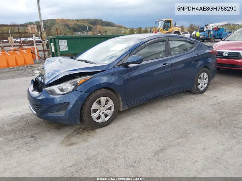 2016 HYUNDAI ELANTRA VIN 5NPDH4AE8GH758290 — фото 2