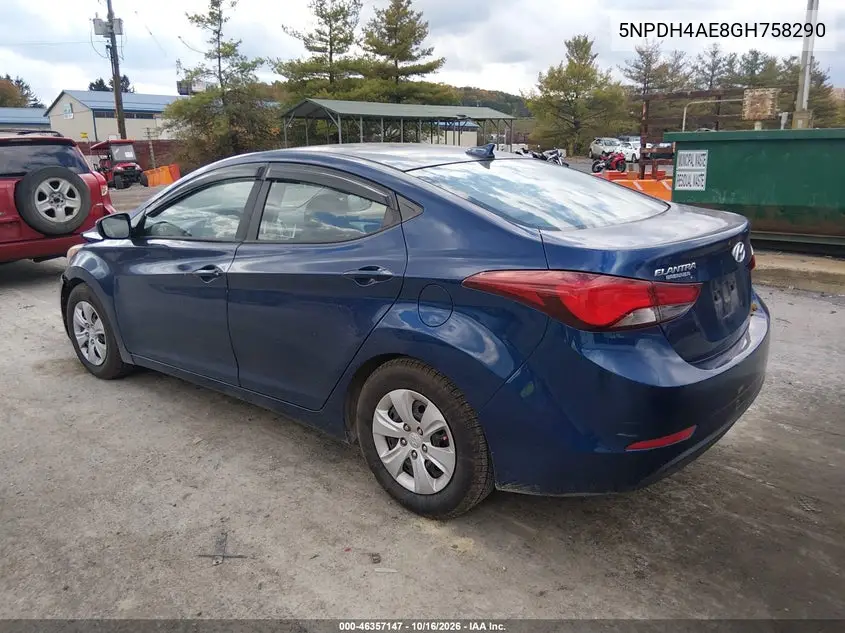 2016 HYUNDAI ELANTRA VIN 5NPDH4AE8GH758290 — фото 3