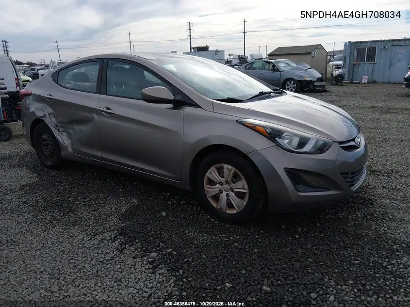 HYUNDAI ELANTRA 2016, VIN 5NPDH4AE4GH708034