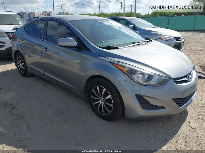HYUNDAI ELANTRA 2016, VIN KMHDH4AEXGU504520