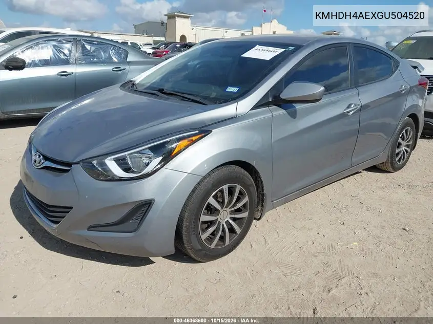 2016 HYUNDAI ELANTRA VIN KMHDH4AEXGU504520 — фото 2