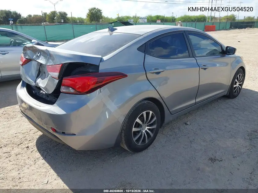 2016 HYUNDAI ELANTRA VIN KMHDH4AEXGU504520 — фото 4