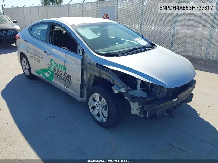 HYUNDAI ELANTRA 2016, VIN 5NPDH4AE5GH737817