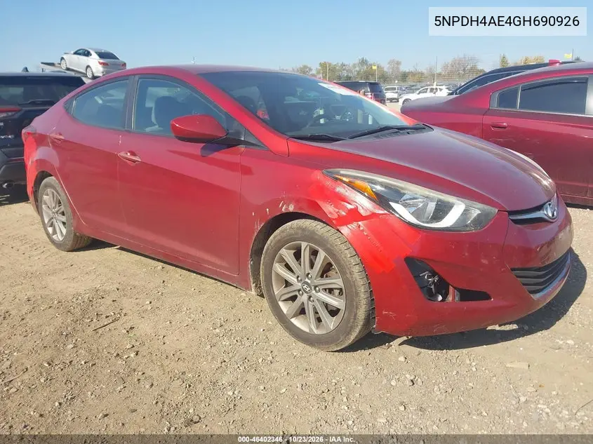 HYUNDAI ELANTRA 2016, VIN 5NPDH4AE4GH690926