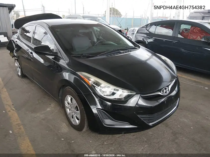 HYUNDAI ELANTRA 2016, VIN 5NPDH4AE4GH754382