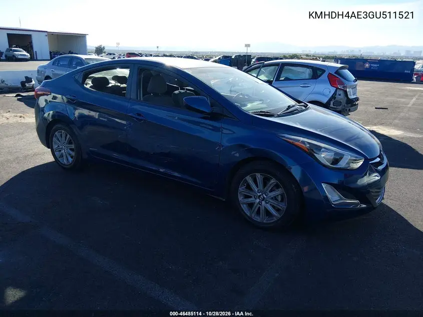 HYUNDAI ELANTRA 2016, VIN KMHDH4AE3GU511521