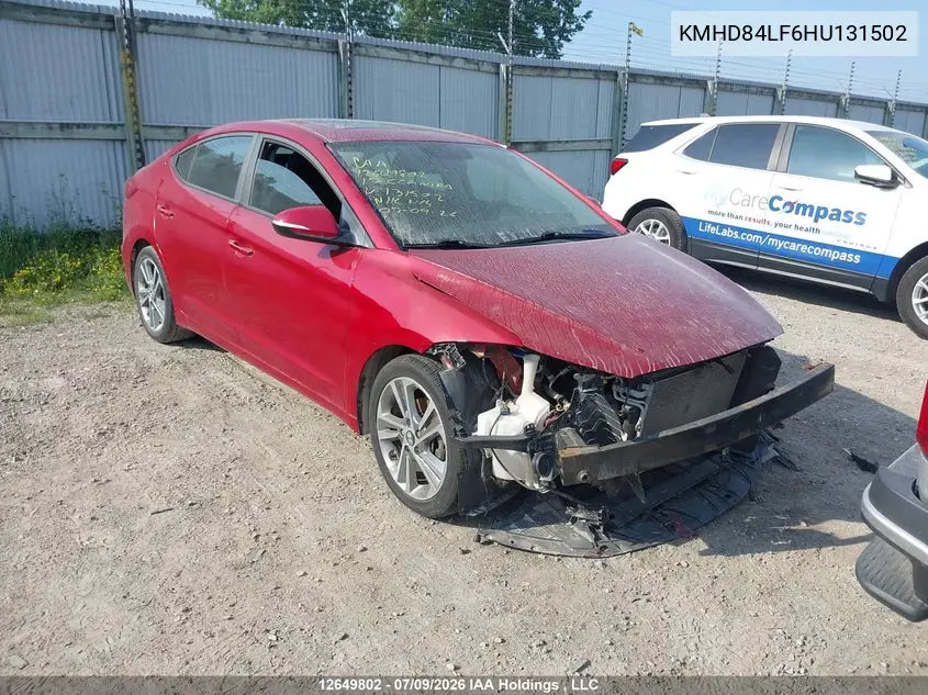 HYUNDAI ELANTRA 2017, VIN KMHD84LF6HU131502