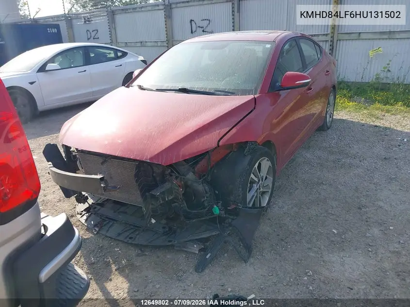 2017 HYUNDAI ELANTRA VIN KMHD84LF6HU131502 — фото 2