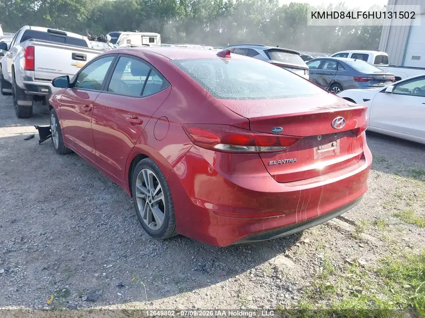 2017 HYUNDAI ELANTRA VIN KMHD84LF6HU131502 — фото 3