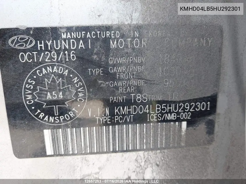 2017 HYUNDAI ELANTRA VIN KMHD04LB5HU292301 — фото 20