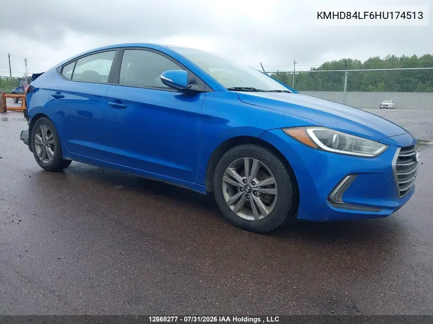 HYUNDAI ELANTRA 2017, VIN KMHD84LF6HU174513