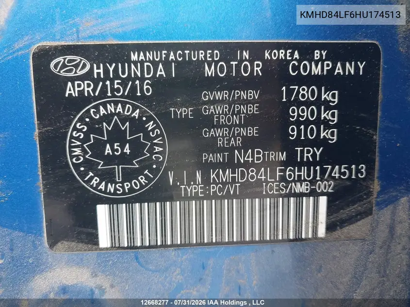 2017 HYUNDAI ELANTRA VIN KMHD84LF6HU174513 — фото 9