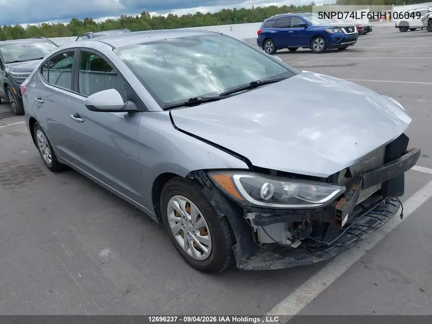 HYUNDAI ELANTRA 2017, VIN 5NPD74LF6HH106049