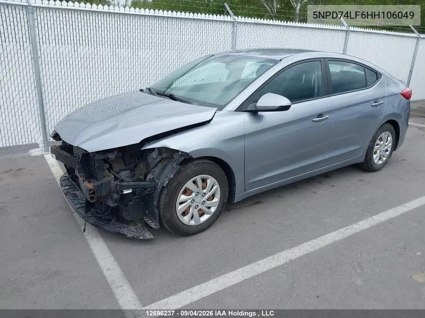 2017 HYUNDAI ELANTRA VIN 5NPD74LF6HH106049 — фото 2