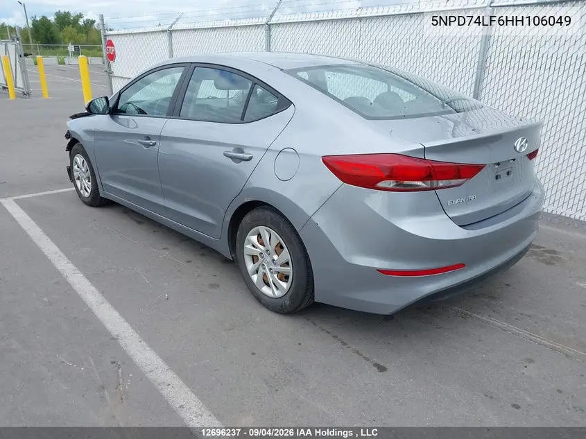2017 HYUNDAI ELANTRA VIN 5NPD74LF6HH106049 — фото 3