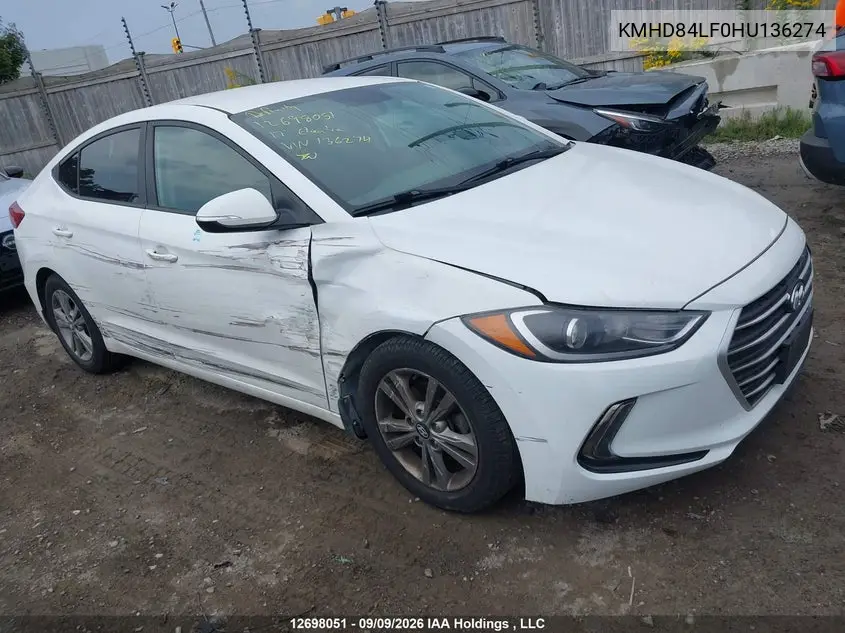 HYUNDAI ELANTRA 2017, VIN KMHD84LF0HU136274