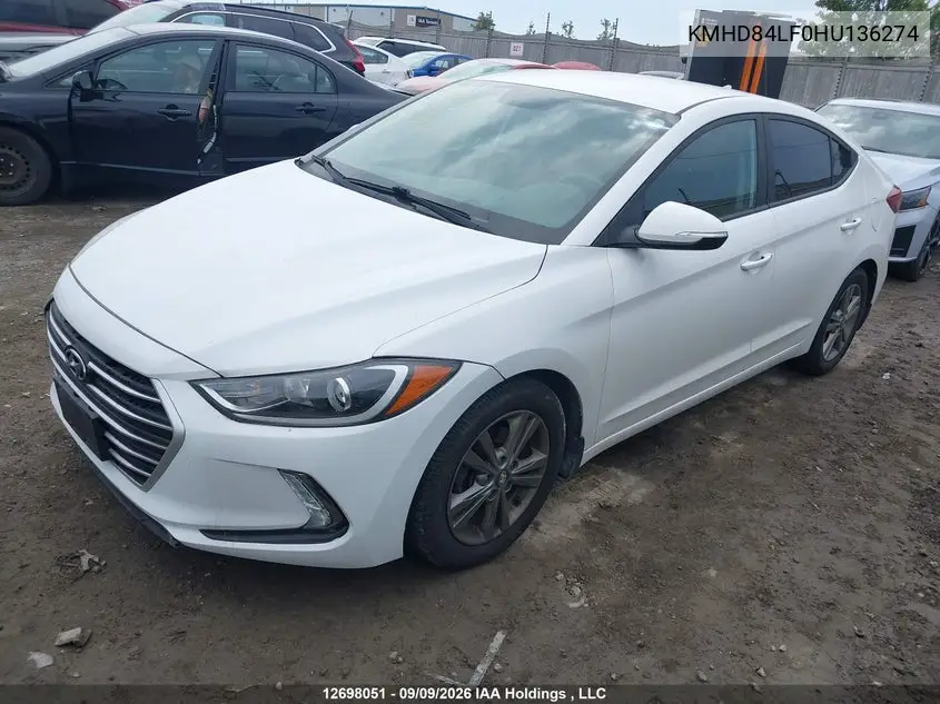 2017 HYUNDAI ELANTRA VIN KMHD84LF0HU136274 — фото 2