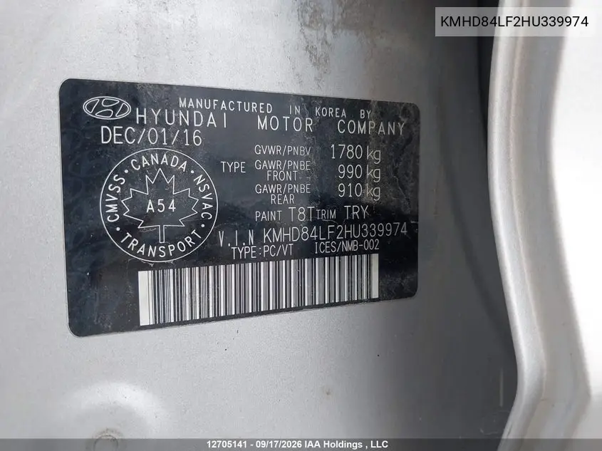 2017 HYUNDAI ELANTRA VIN KMHD84LF2HU339974 — фото 9