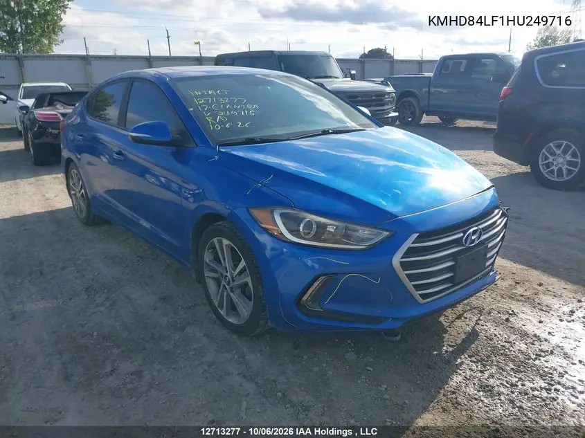 HYUNDAI ELANTRA 2017, VIN KMHD84LF1HU249716