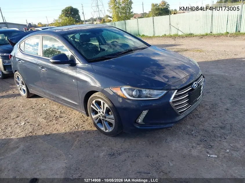 HYUNDAI ELANTRA 2017, VIN KMHD84LF4HU173005