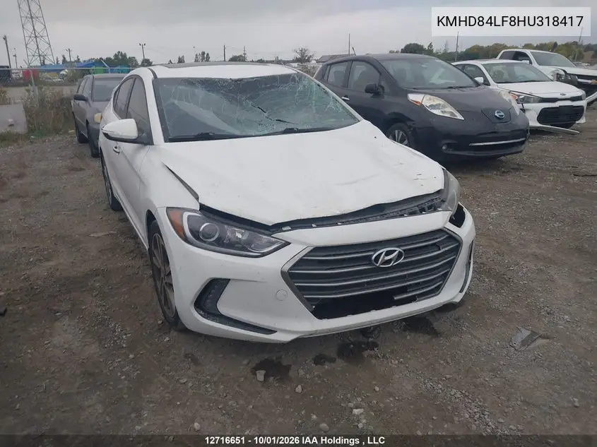 HYUNDAI ELANTRA 2017, VIN KMHD84LF8HU318417