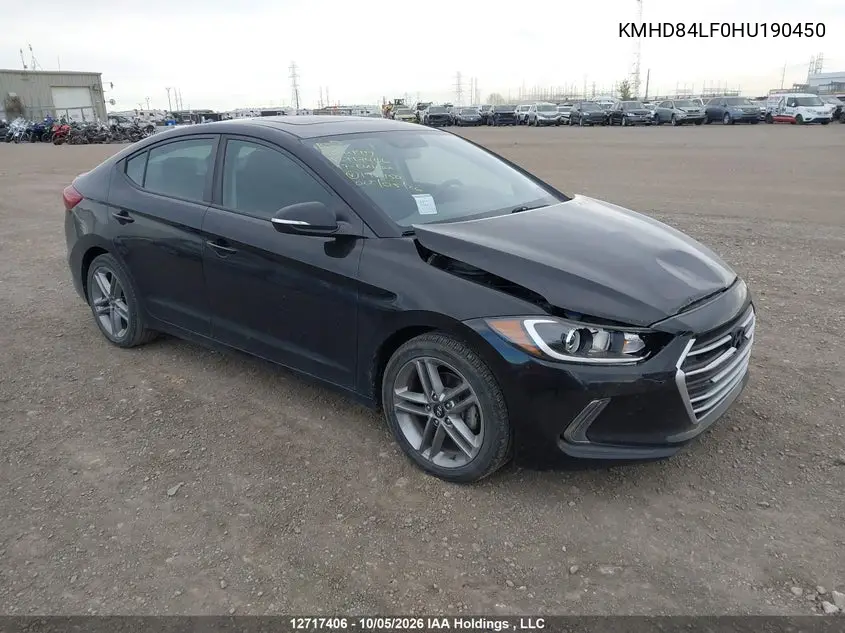 HYUNDAI ELANTRA 2017, VIN KMHD84LF0HU190450
